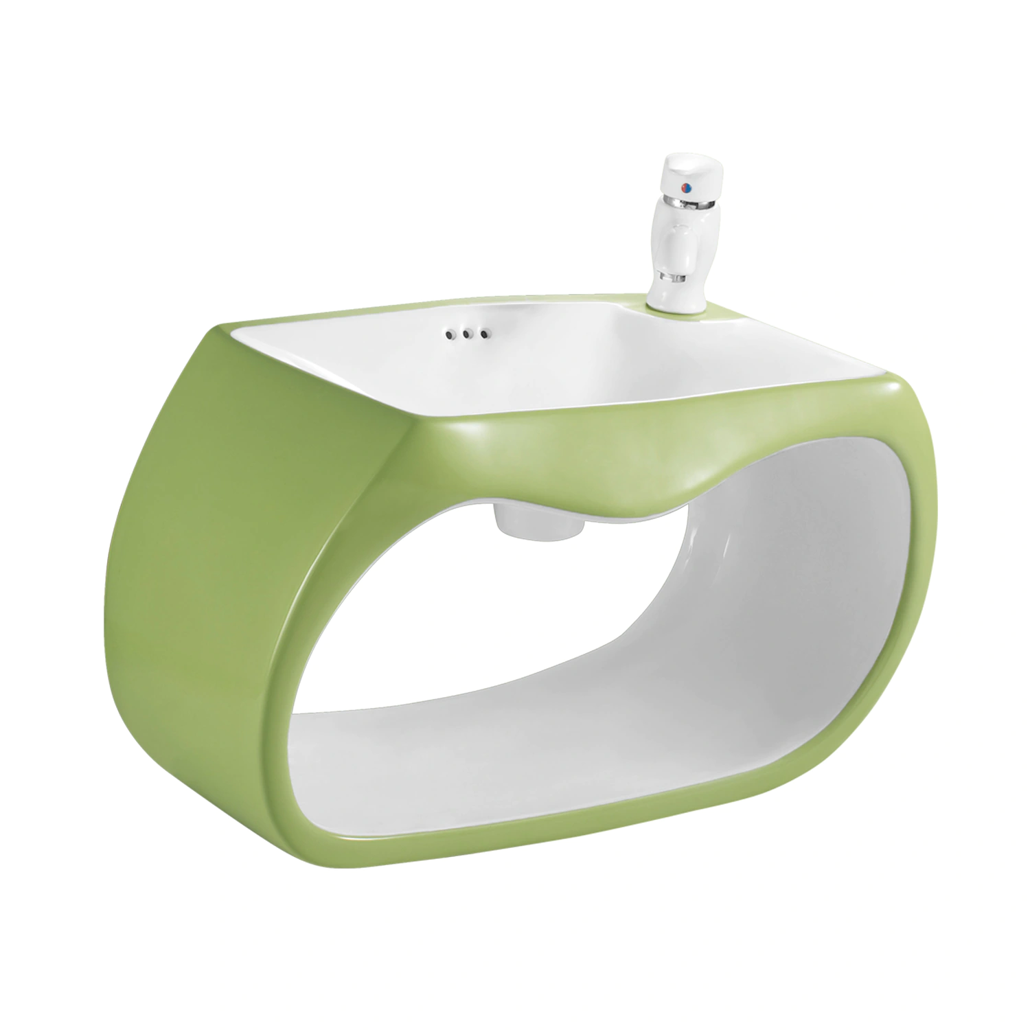 green and white mini size children's wash basin sanitary ware ceramic kid sink for preschool, daycare, kindergarten, nursery